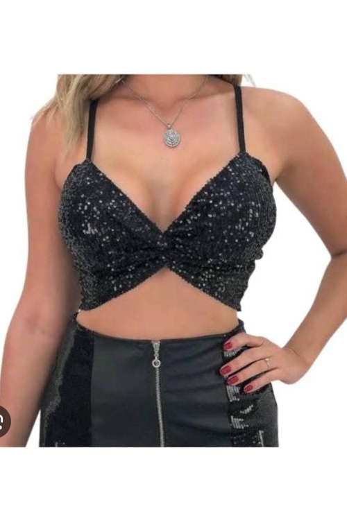Cropped paetê JAQUI PRETA